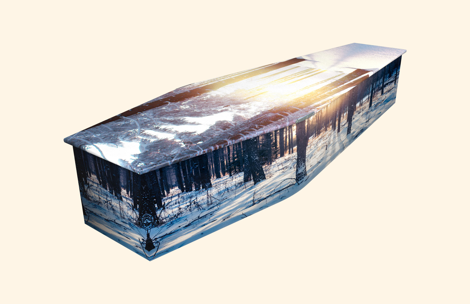 Winter Sunset design on a traditional coffin